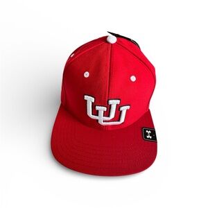 NEW Utah Utes Under Armour Red Embroidered Fitted Flat Bill Cap Hat Adult Men L
